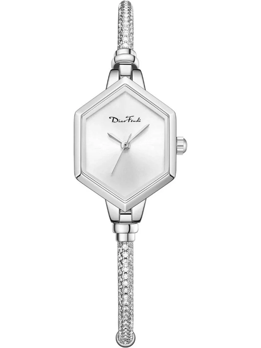 Women's Steel Shell - White Diamond Analog Hexagonal Mini Bracelet Watches